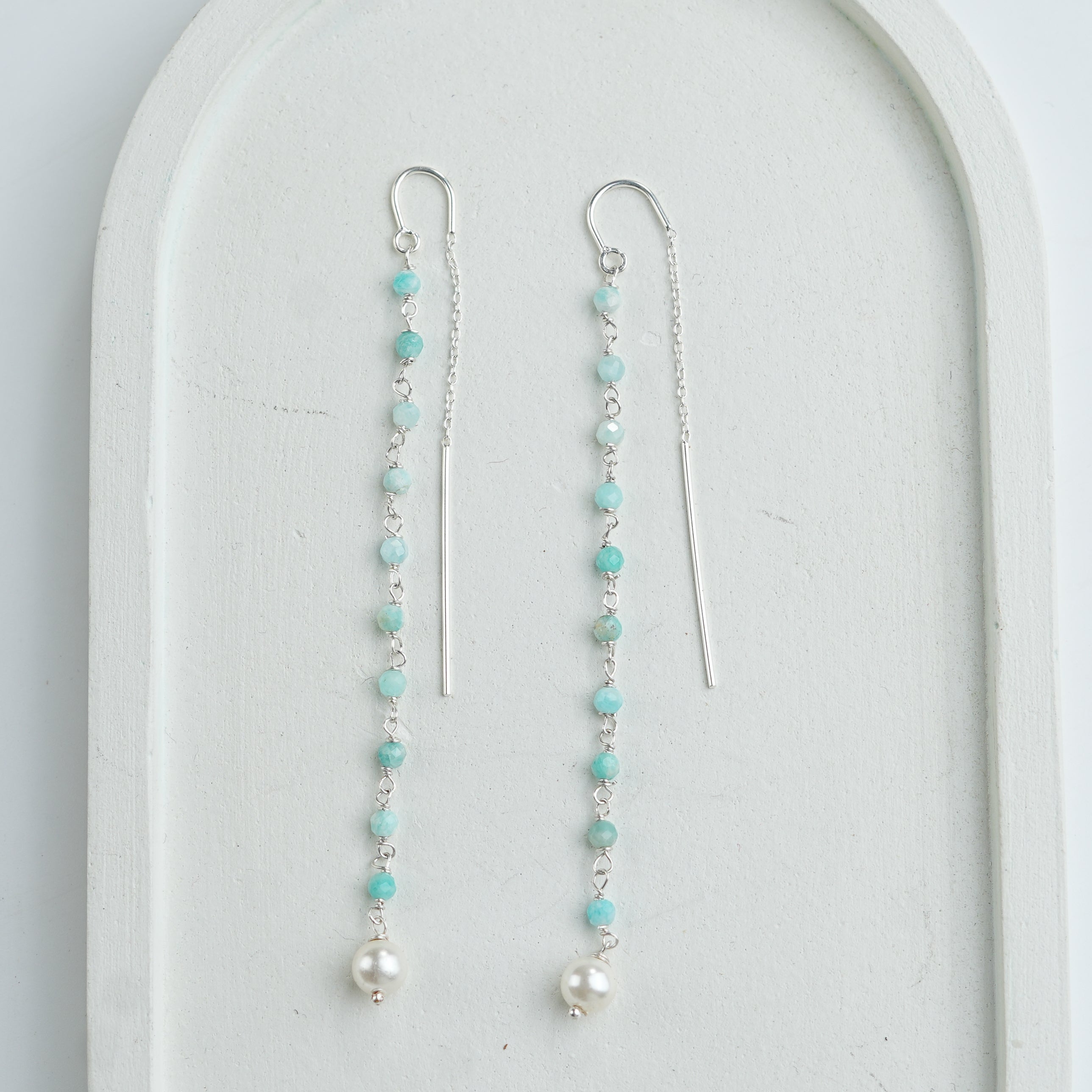 Blue Firoza & Pearl Ganthan Sui Dhaga Earrings (Project Handmade)