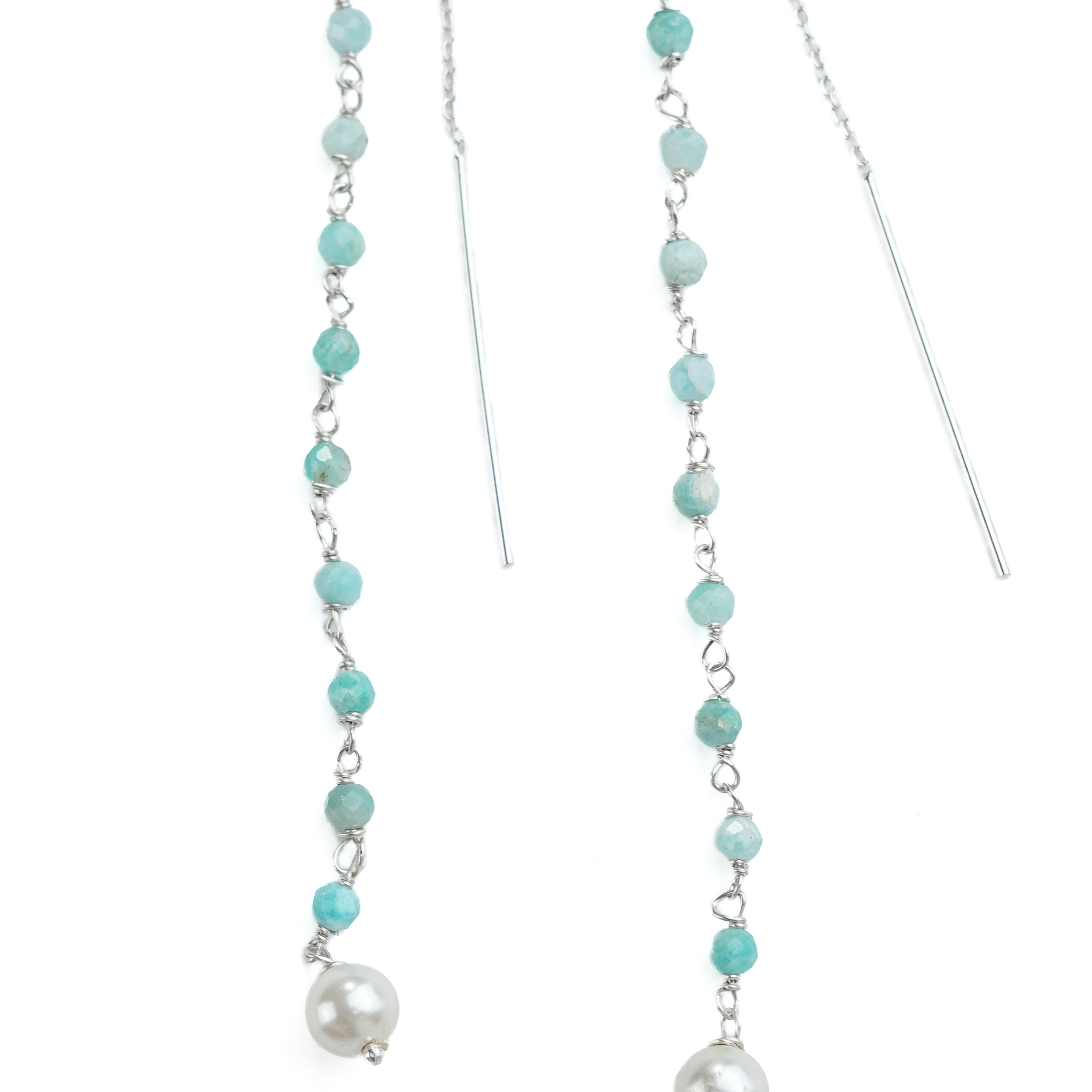 Blue Firoza & Pearl Ganthan Sui Dhaga Earrings (Project Handmade)