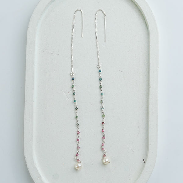 Tourmaline & Freshwater Pearl Ganthan Sui Dhaga Earrings (Project Handmade)