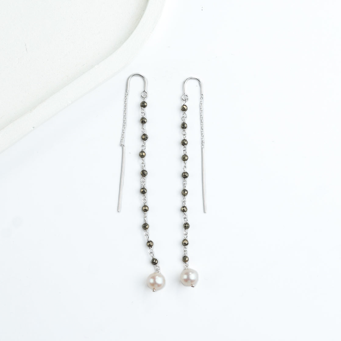 Pyrite & Pearl Ganthan Sui Dhaga Earrings (Project Handmade)