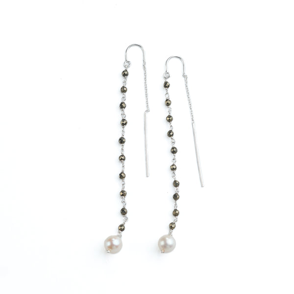 Pyrite & Pearl Ganthan Sui Dhaga Earrings (Project Handmade)