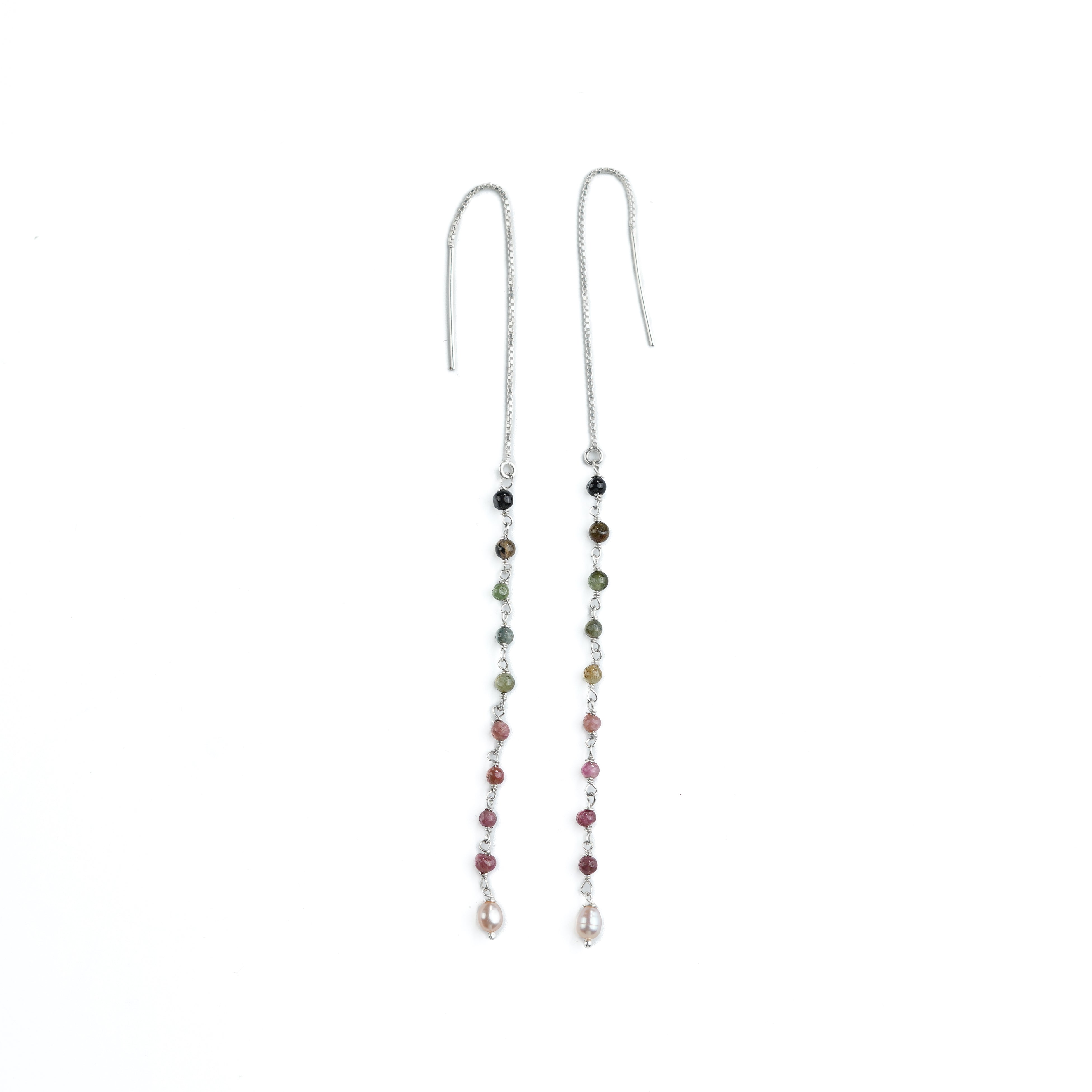 Tourmaline & Rice Pearl Ganthan Sui Dhaga Earrings (Project Handmade)