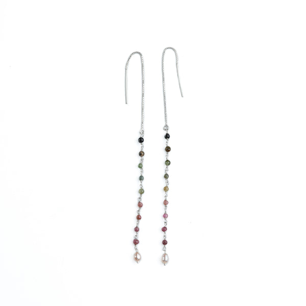 Tourmaline & Rice Pearl Ganthan Sui Dhaga Earrings (Project Handmade)