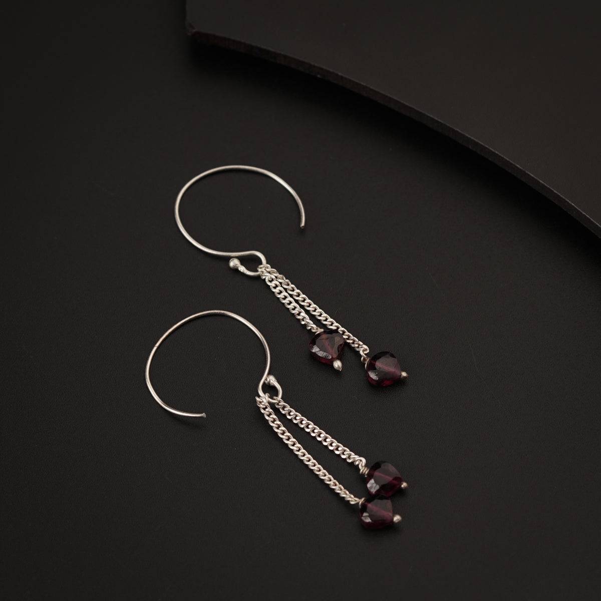 Garnet Drop Silver Earring