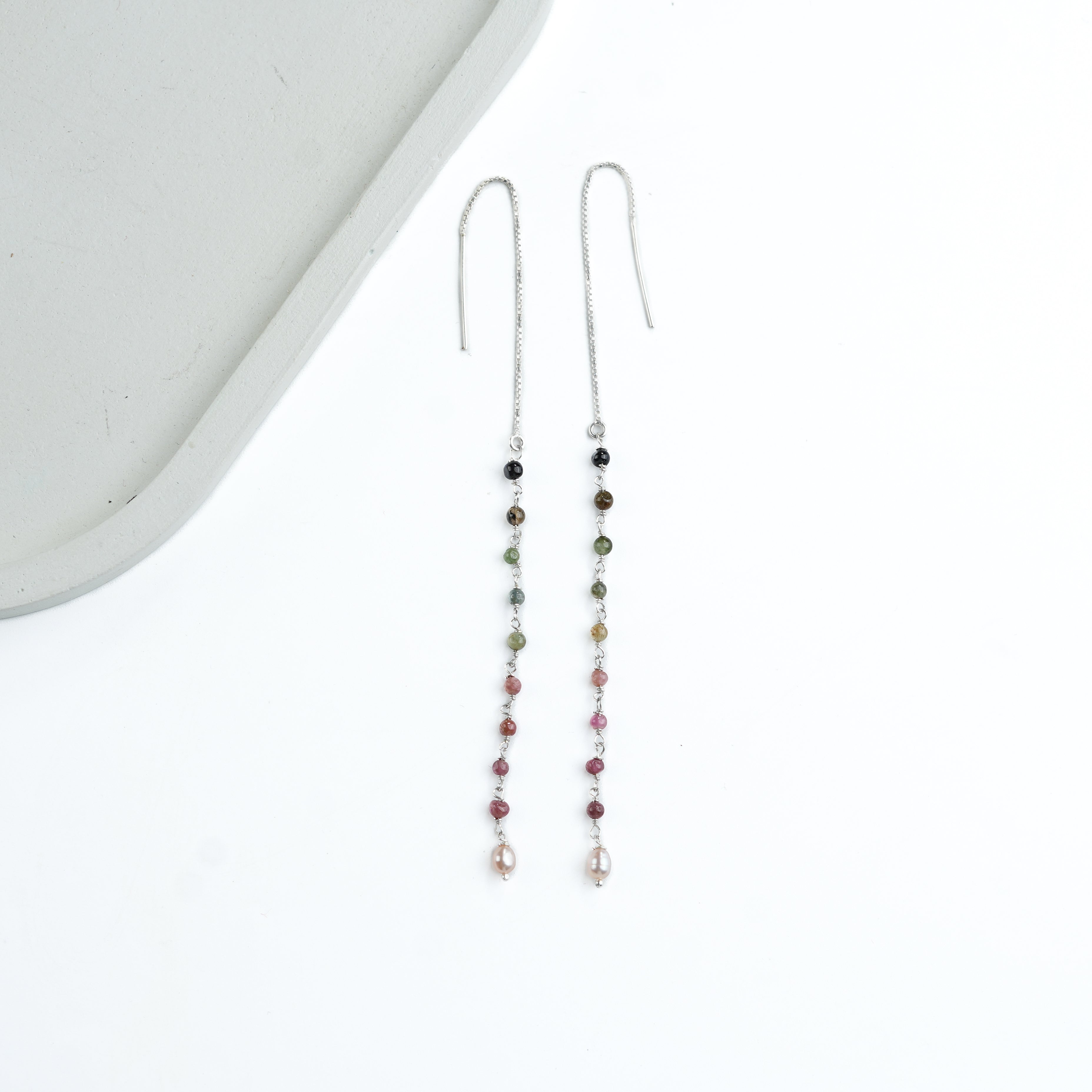 Tourmaline & Rice Pearl Ganthan Sui Dhaga Earrings (Project Handmade)