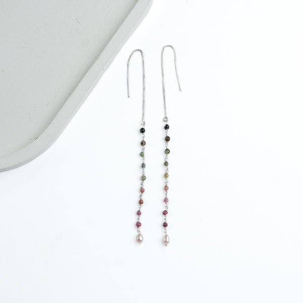 Tourmaline & Rice Pearl Ganthan Sui Dhaga Earrings (Project Handmade)