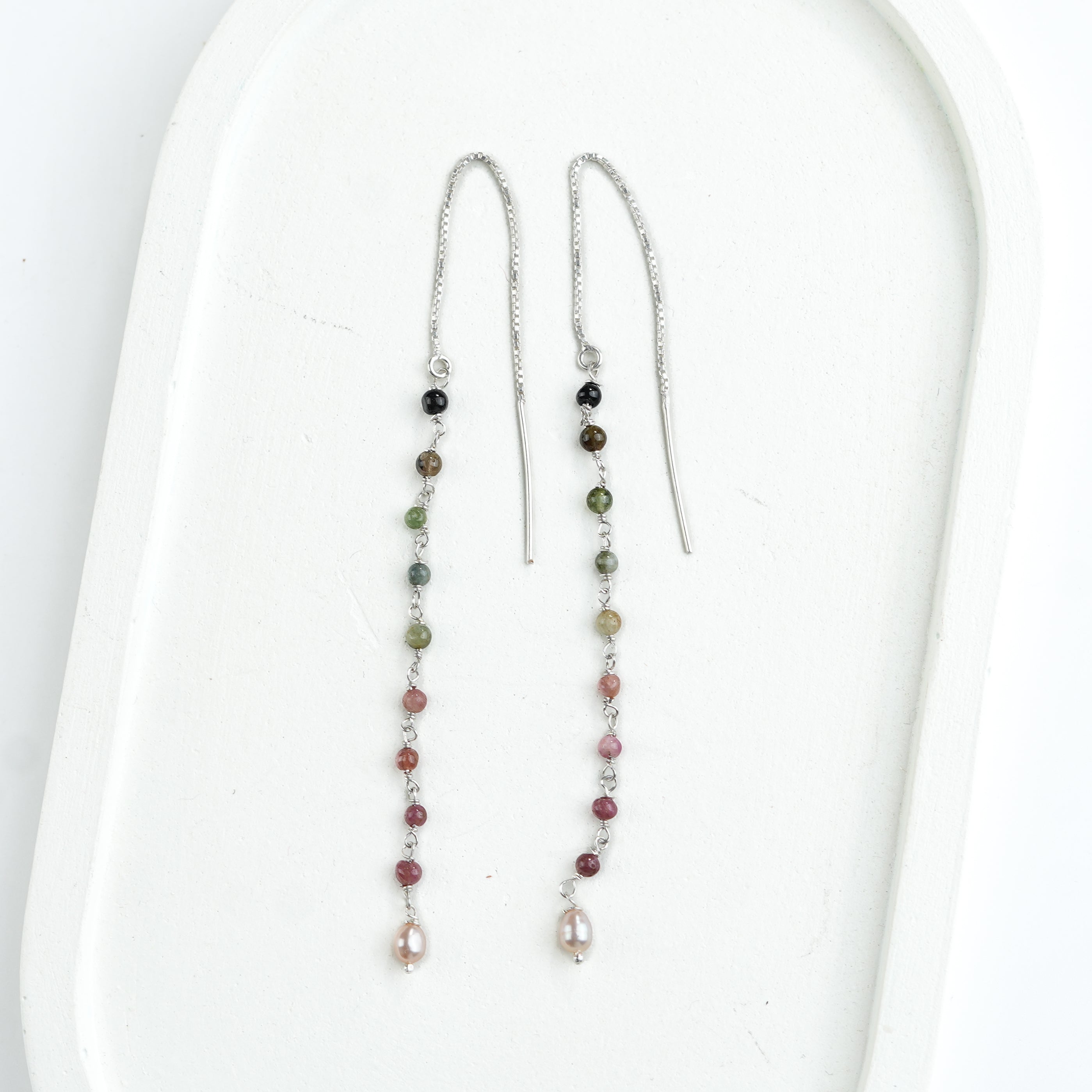 Tourmaline & Rice Pearl Ganthan Sui Dhaga Earrings (Project Handmade)