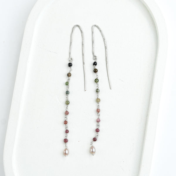 Tourmaline & Rice Pearl Ganthan Sui Dhaga Earrings (Project Handmade)
