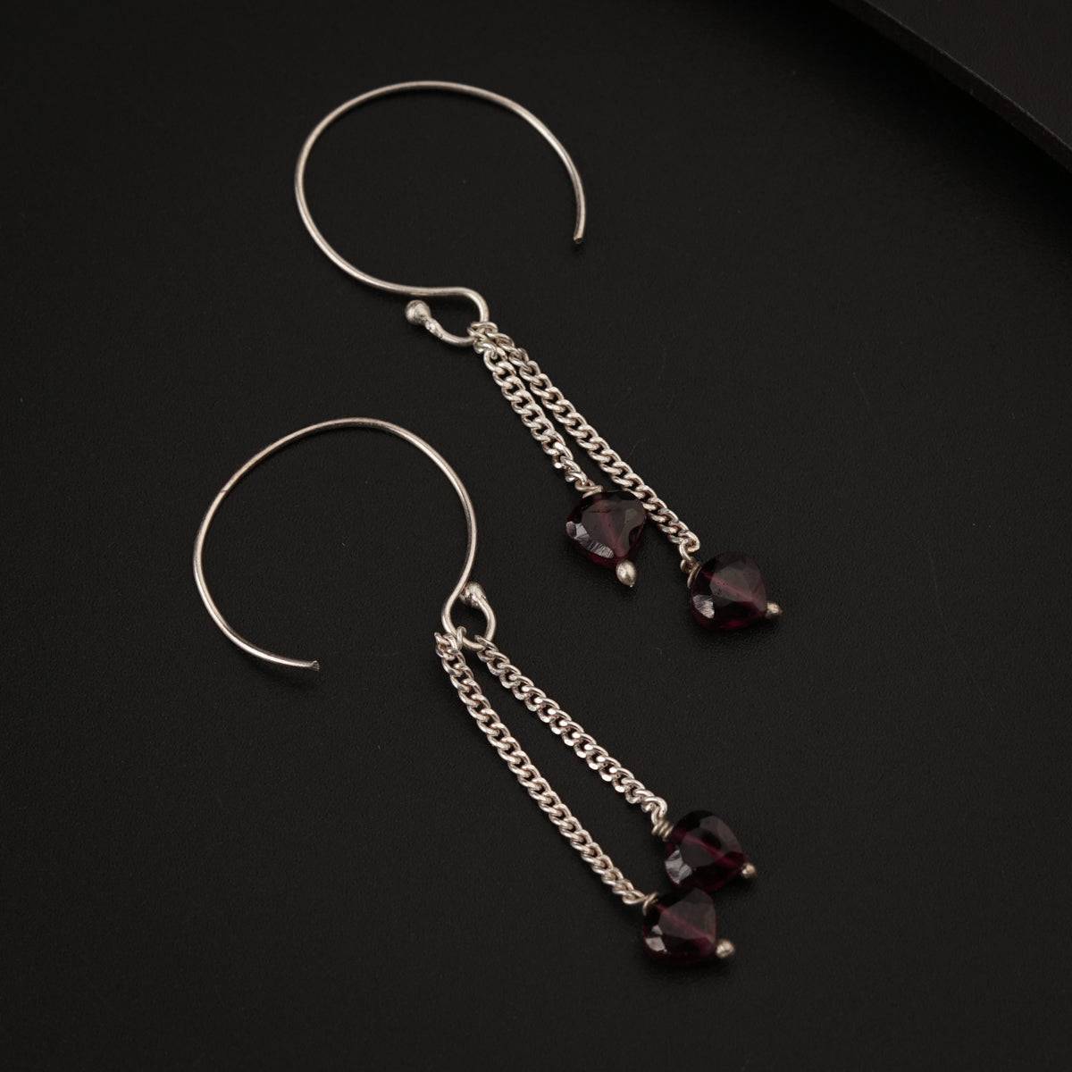 Garnet Drop Silver Earring