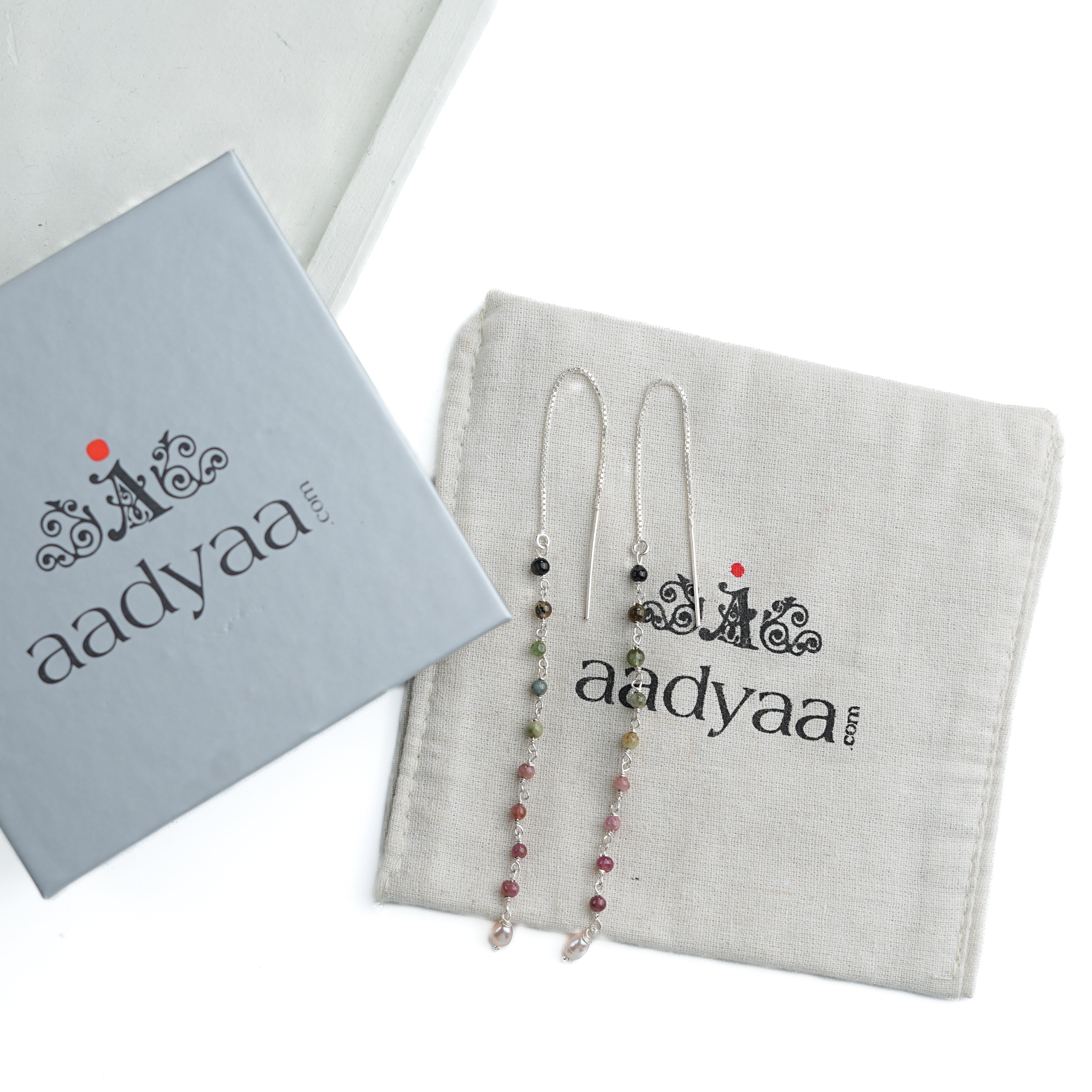 Tourmaline & Rice Pearl Ganthan Sui Dhaga Earrings (Project Handmade)