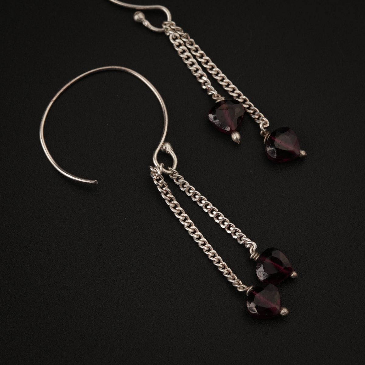 Garnet Drop Silver Earring