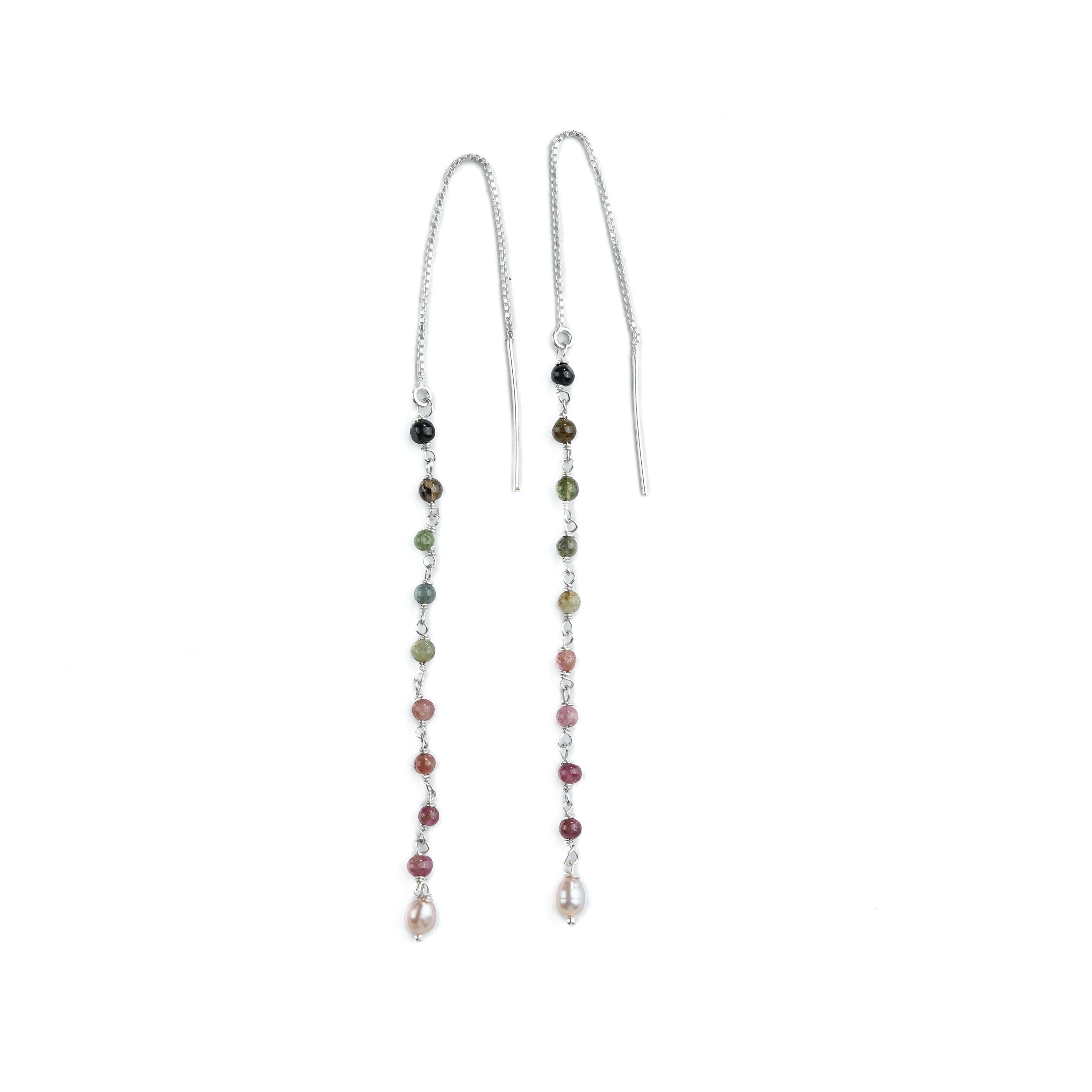 Tourmaline & Rice Pearl Ganthan Sui Dhaga Earrings (Project Handmade)