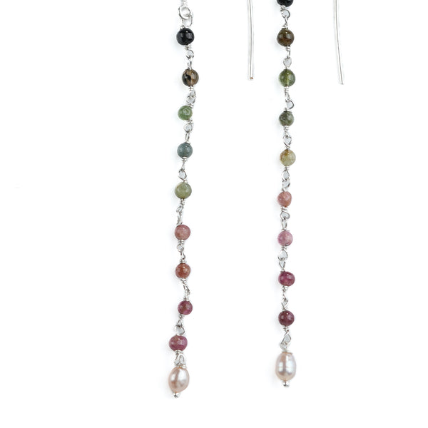 Tourmaline & Rice Pearl Ganthan Sui Dhaga Earrings (Project Handmade)