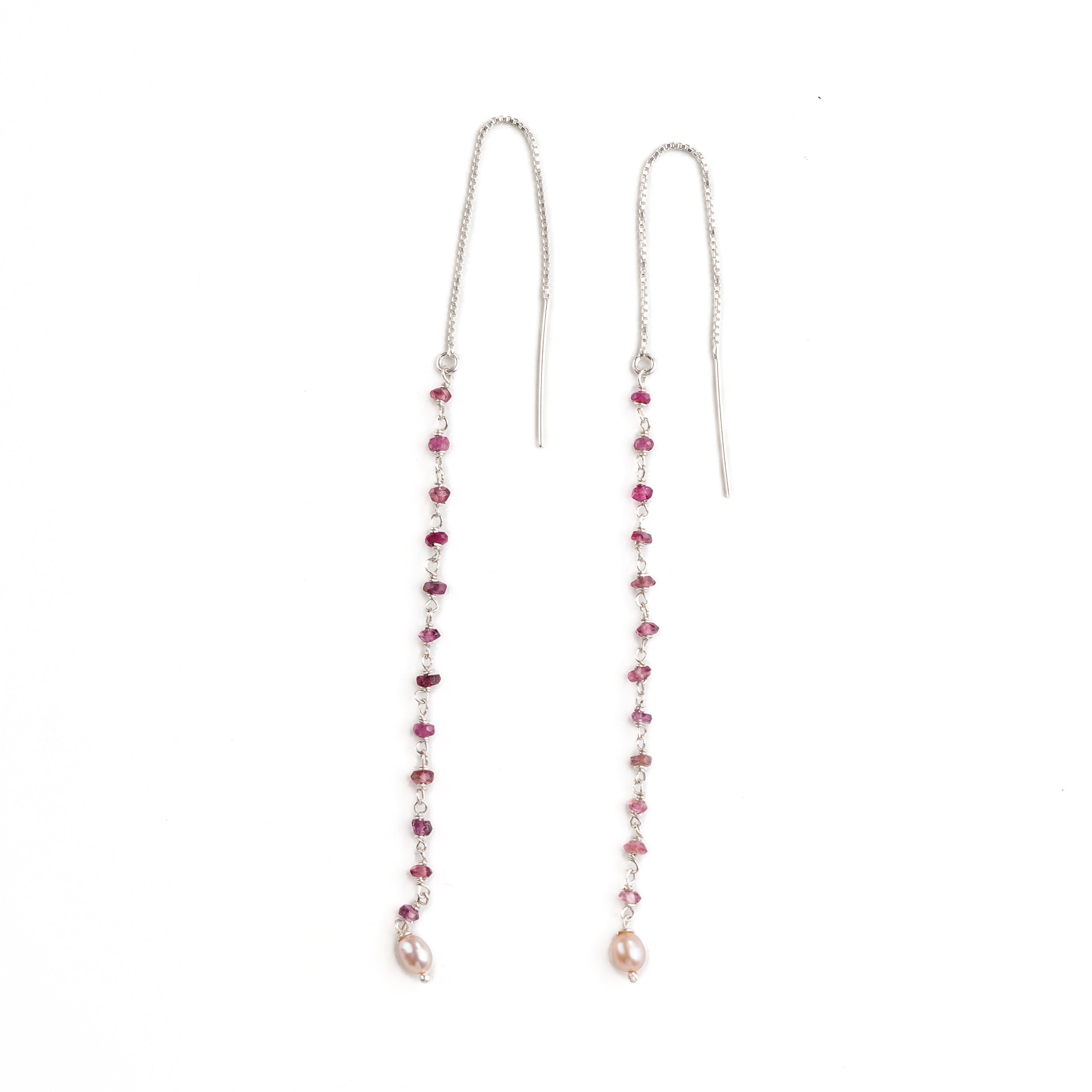 Pink Tourmaline & Rice Pearl Ganthan Sui Dhaga Earrings (Project Handmade)