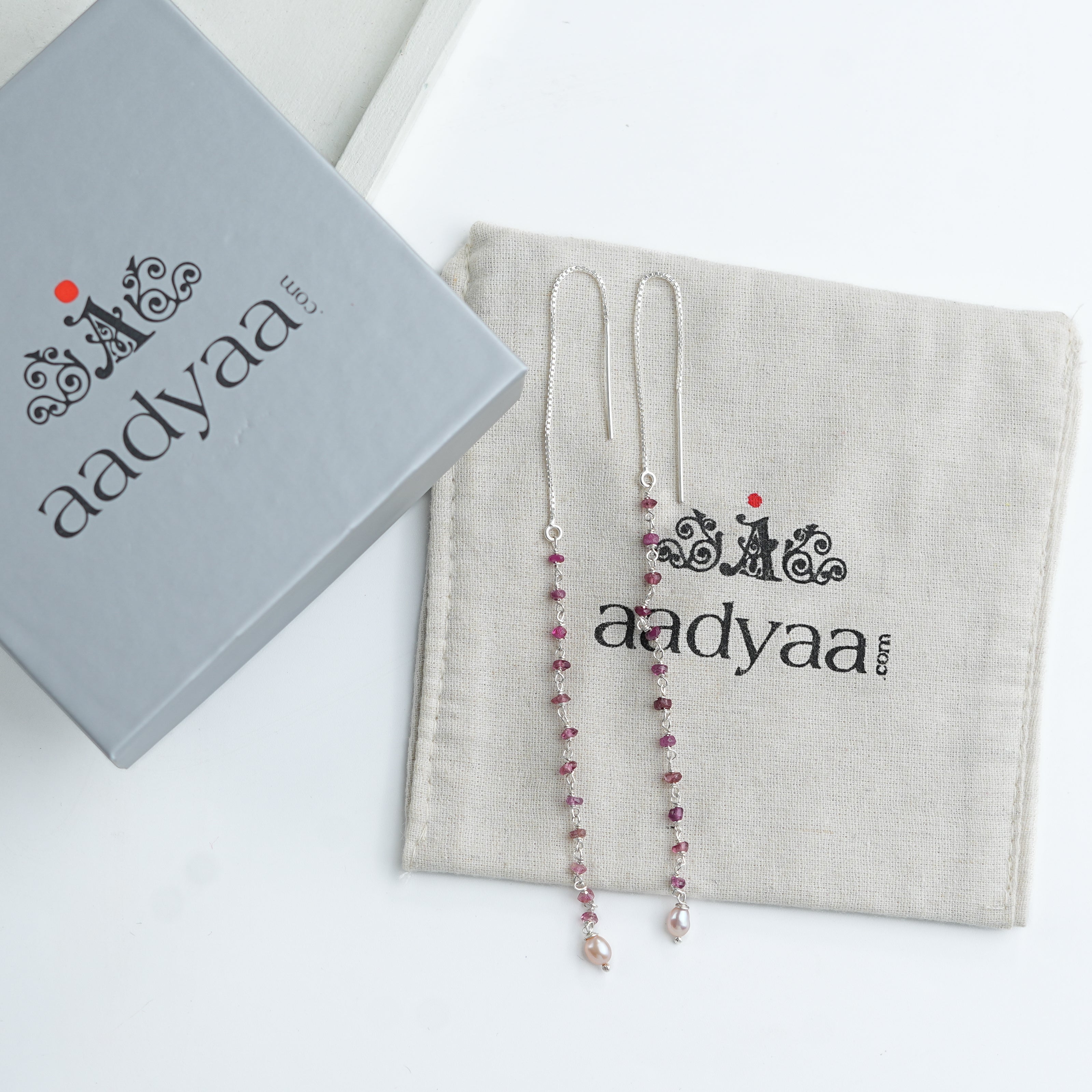 Pink Tourmaline & Rice Pearl Ganthan Sui Dhaga Earrings (Project Handmade)