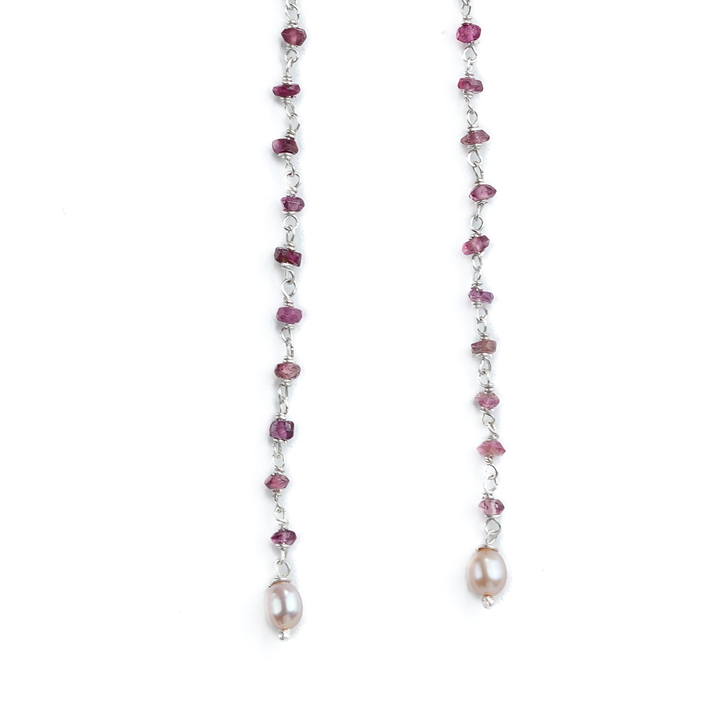 Pink Tourmaline & Rice Pearl Ganthan Sui Dhaga Earrings (Project Handmade)