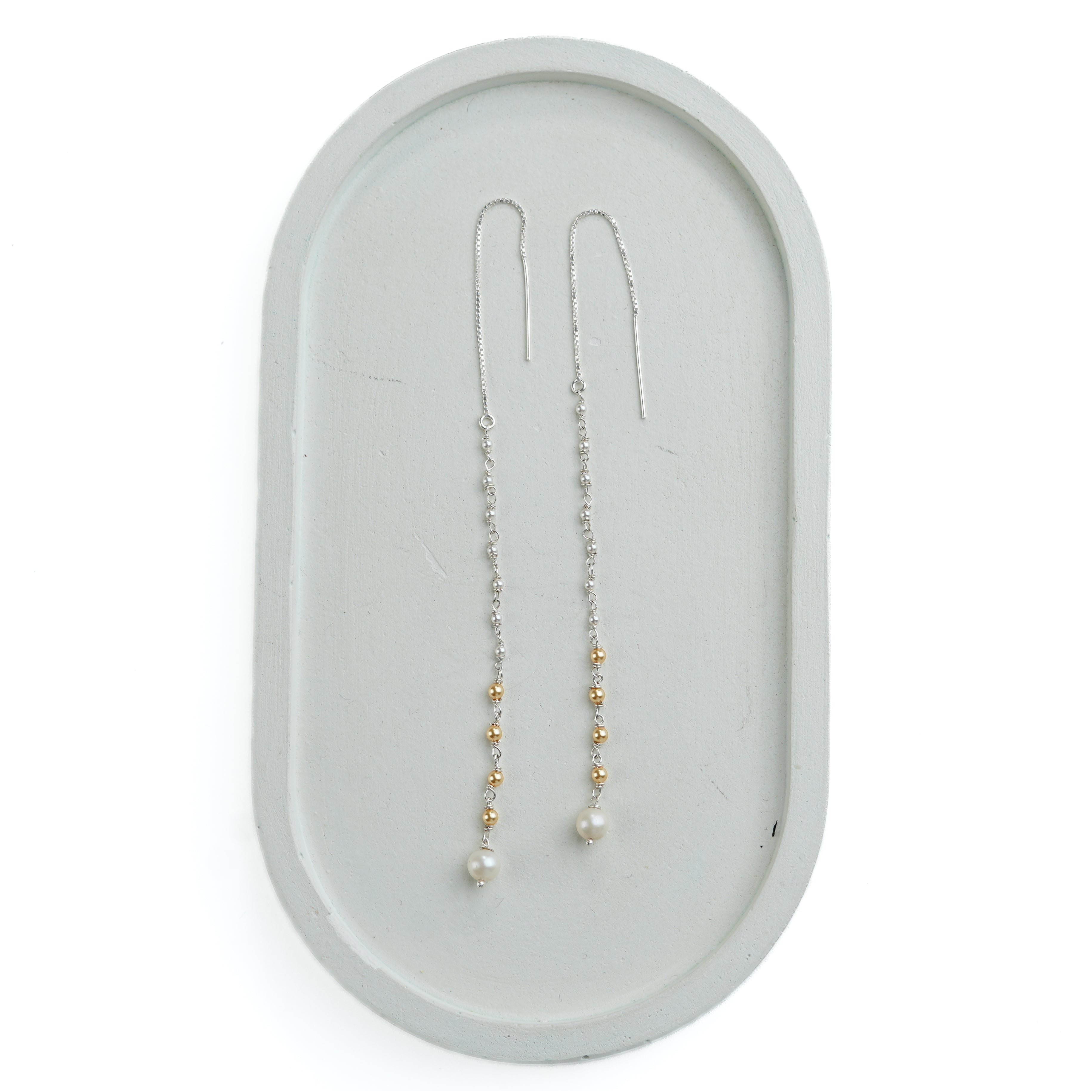 Golden & White Pearl Ganthan Sui Dhaga Earrings (Project Handmade)