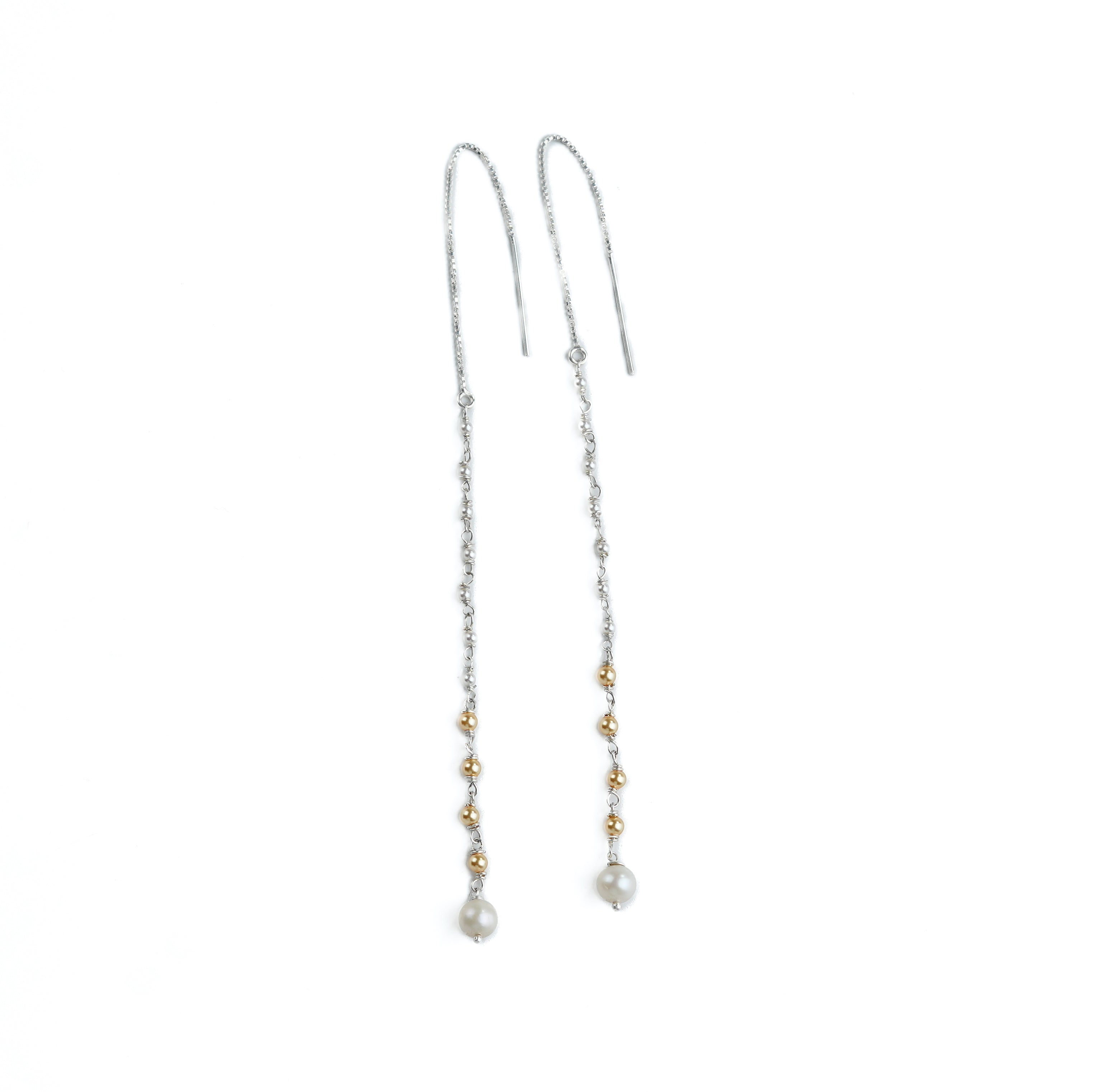 Golden & White Pearl Ganthan Sui Dhaga Earrings (Project Handmade)