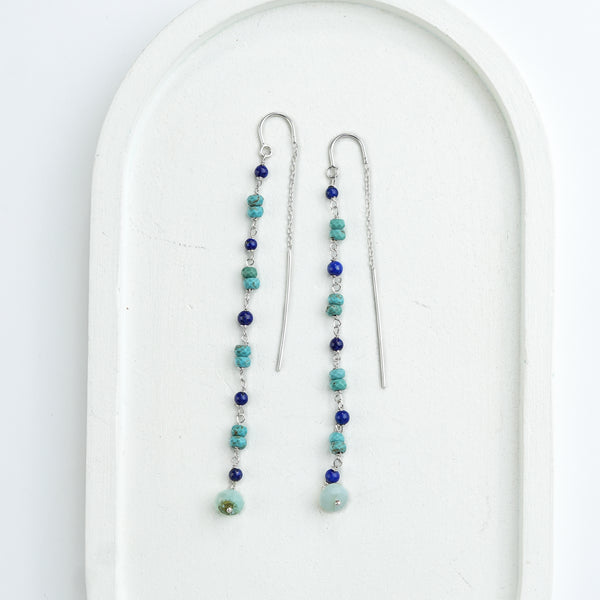 Turquoise, Lapis & Blue Firoza Ganthan Sui Dhaga Earrings (Project Handmade)
