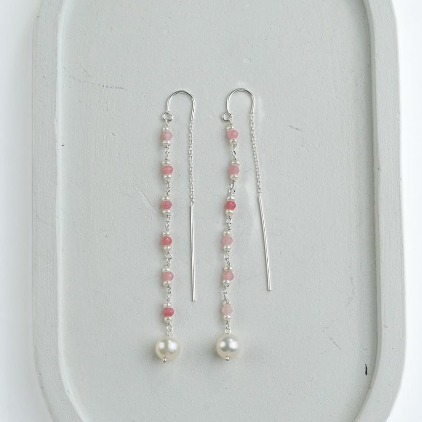 Pink Jade & Pearl Ganthan Sui Dhaga Earrings (Project Handmade)