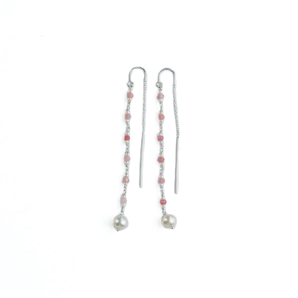 Pink Jade & Pearl Ganthan Sui Dhaga Earrings (Project Handmade)