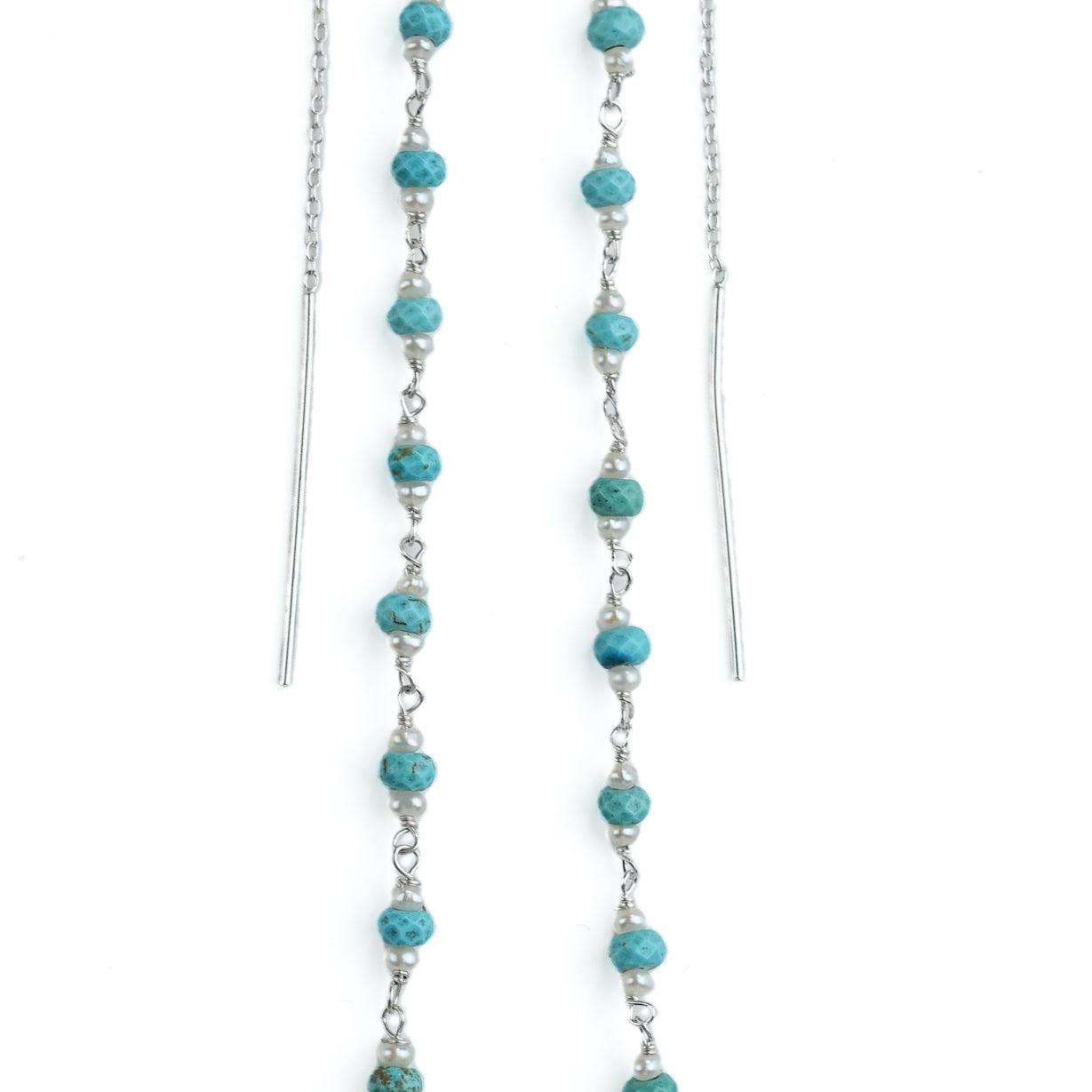 Turquoise & Pearl Ganthan Sui Dhaga Earrings (Project Handmade)