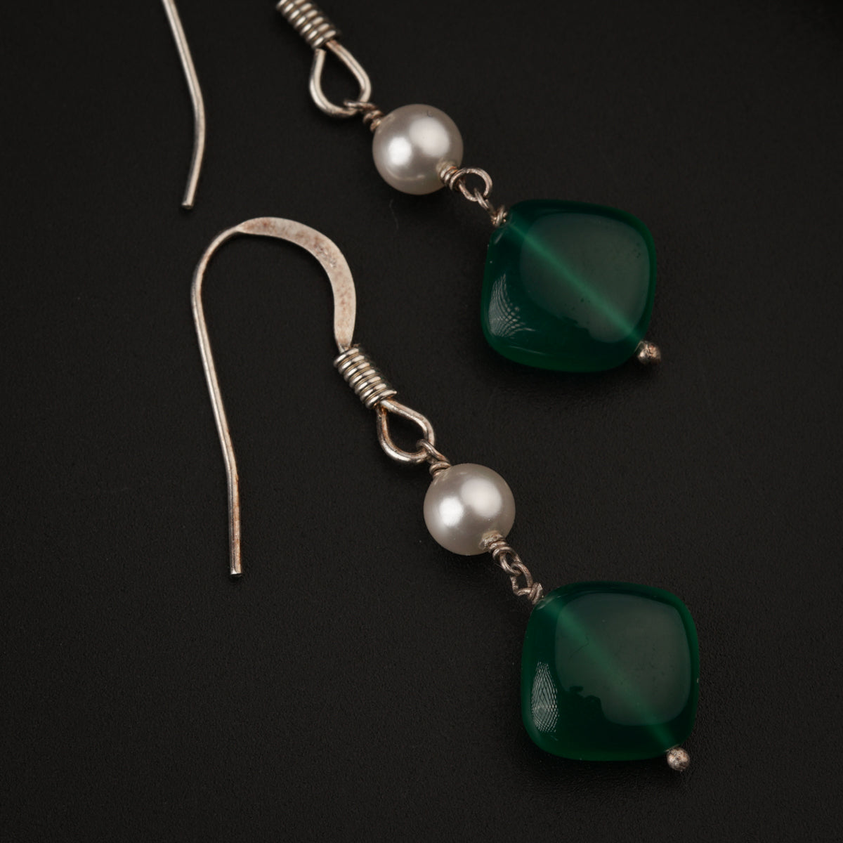 Green Onyx Silver Earring