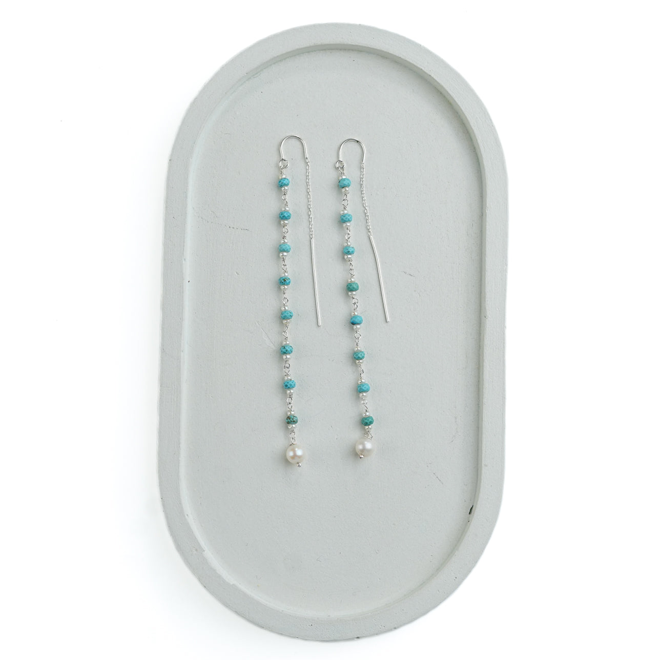 Turquoise & Pearl Ganthan Sui Dhaga Earrings (Project Handmade)