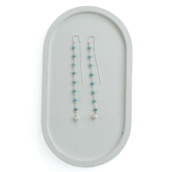Turquoise & Pearl Ganthan Sui Dhaga Earrings (Project Handmade)