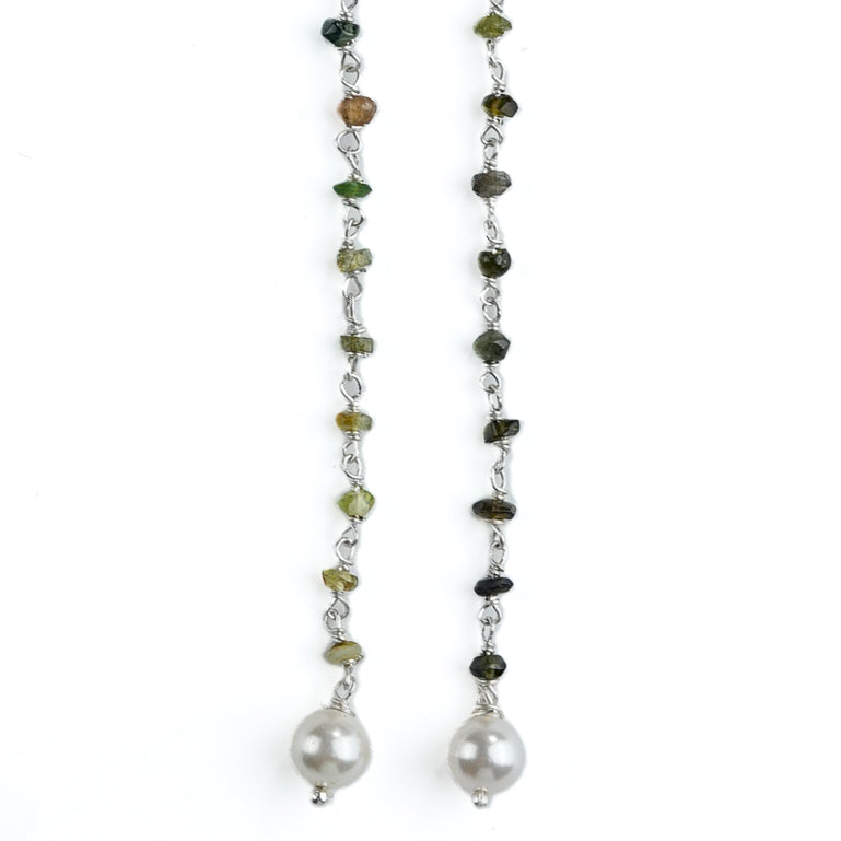 Green Tourmaline & Pearl Ganthan Sui Dhaga Earrings (Project Handmade)