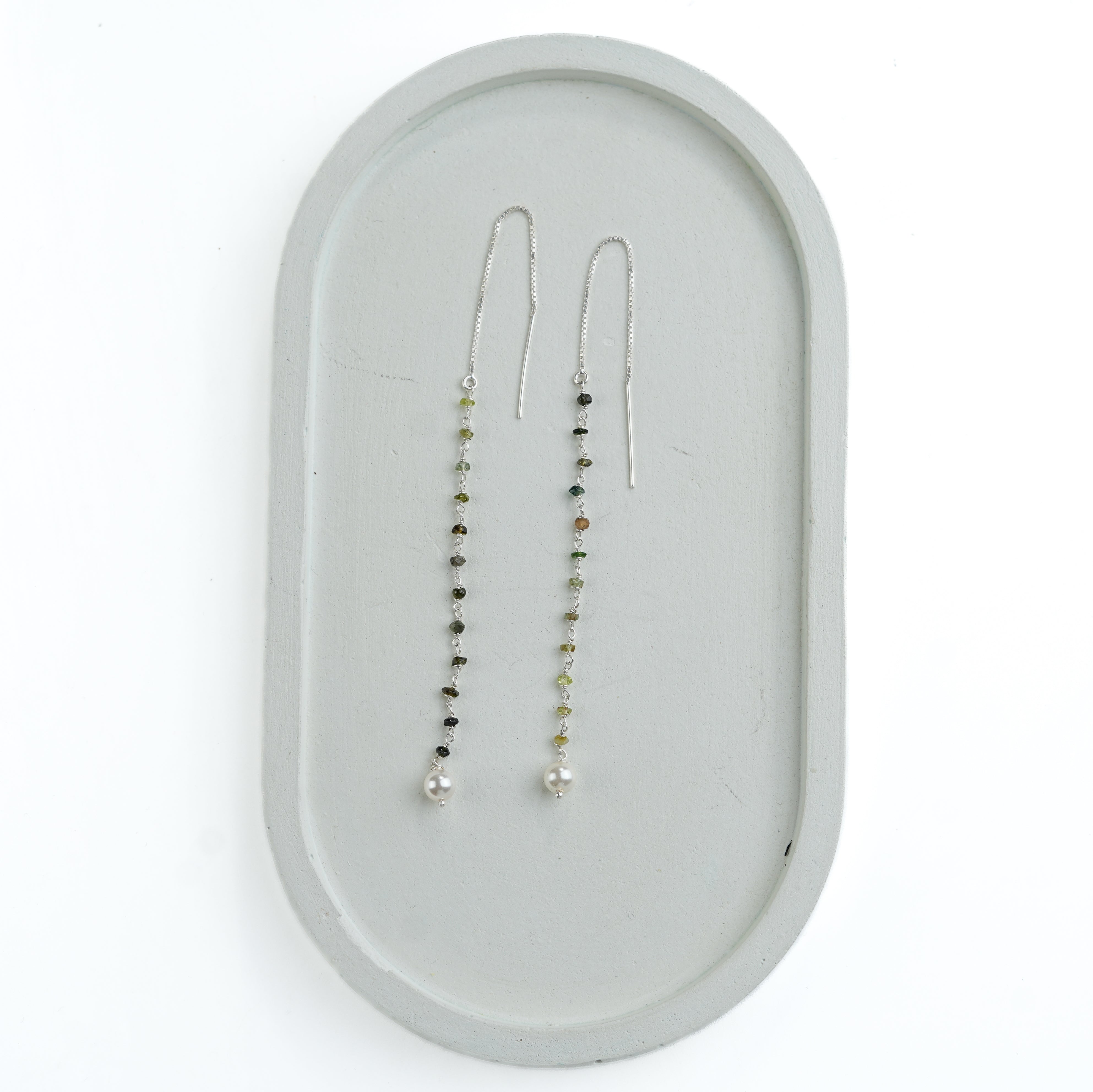 Green Tourmaline & Pearl Ganthan Sui Dhaga Earrings (Project Handmade)