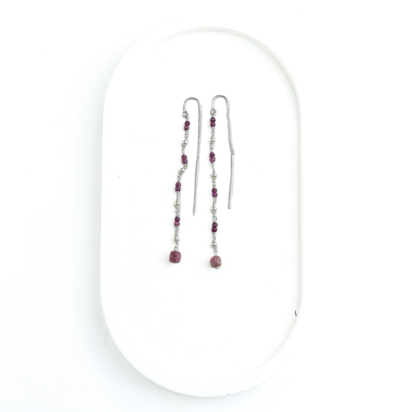 Ruby, Pink Opal, & Pearl Ganthan Sui Dhaga Earrings (Project Handmade)