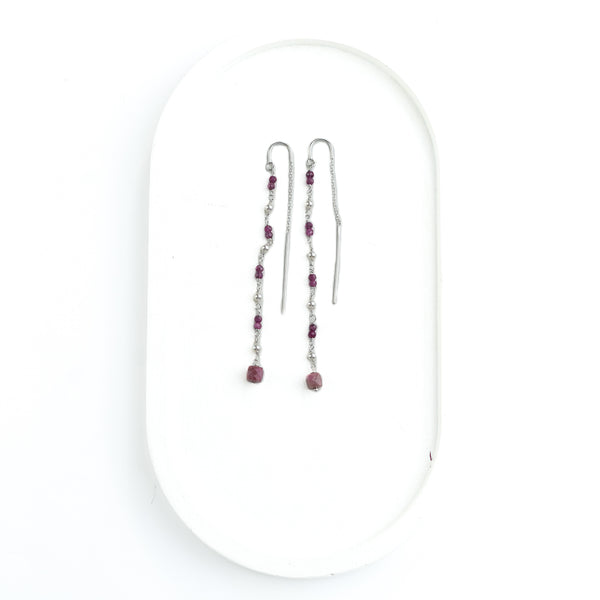 Ruby, Pink Opal, & Pearl Ganthan Sui Dhaga Earrings (Project Handmade)