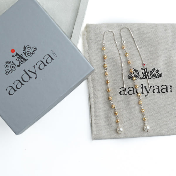 Golden & Freshwater Pearl Ganthan Sui Dhaga Earrings (Project Handmade)