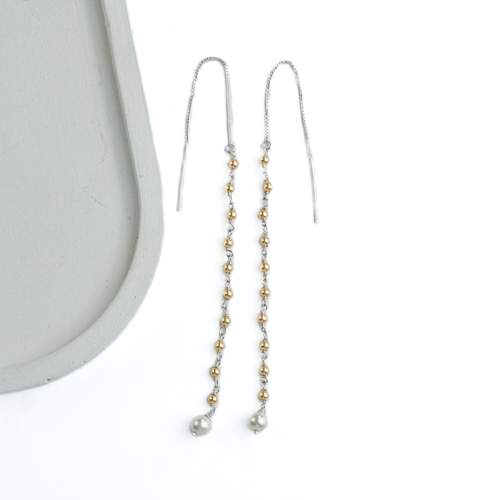 Golden & Freshwater Pearl Ganthan Sui Dhaga Earrings (Project Handmade)