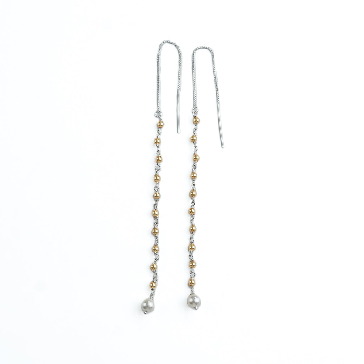 Golden & Freshwater Pearl Ganthan Sui Dhaga Earrings (Project Handmade)
