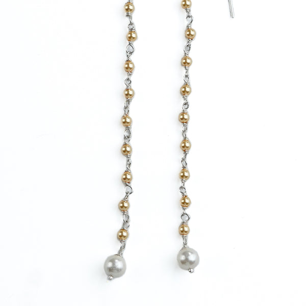 Golden & Freshwater Pearl Ganthan Sui Dhaga Earrings (Project Handmade)
