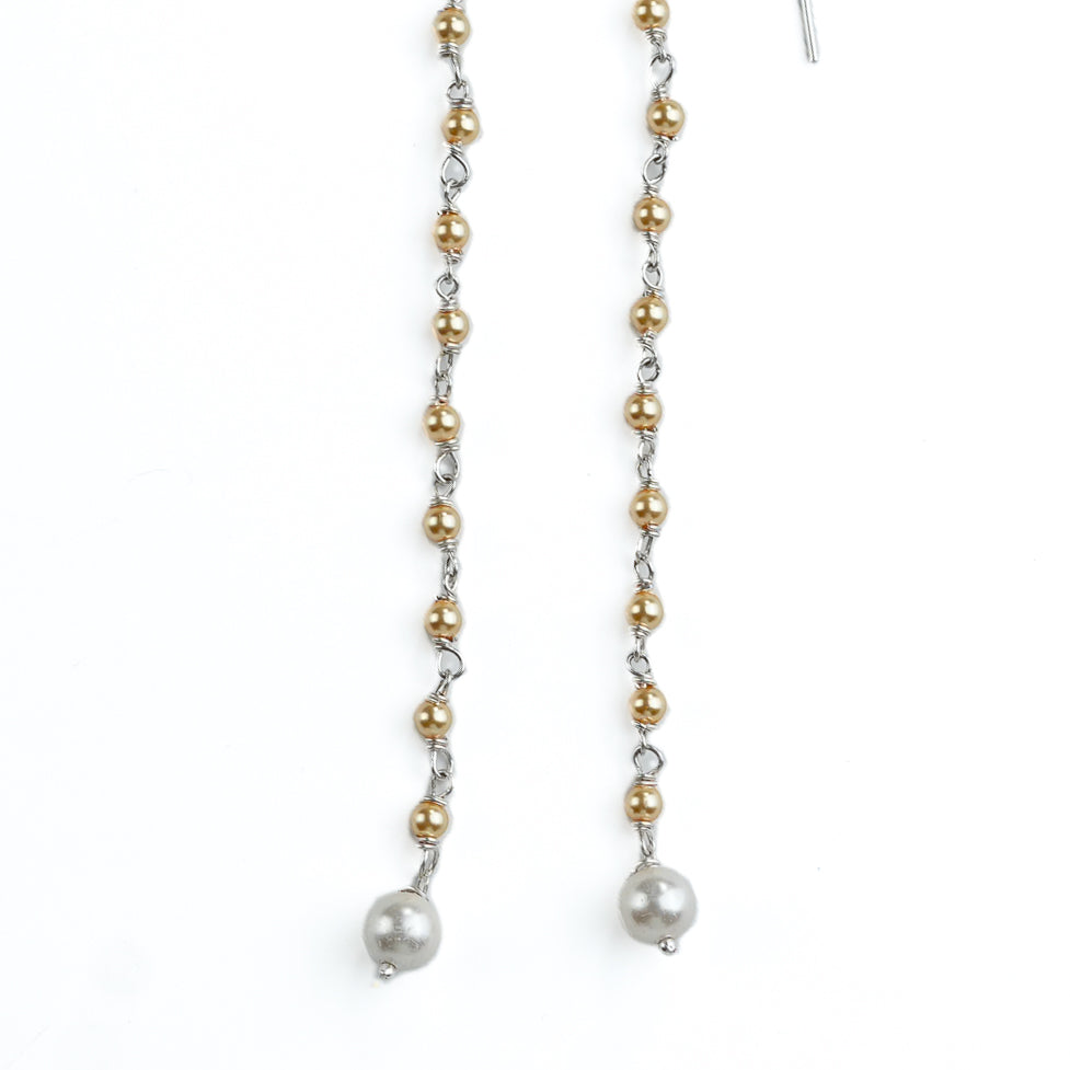 Golden & Freshwater Pearl Ganthan Sui Dhaga Earrings (Project Handmade)