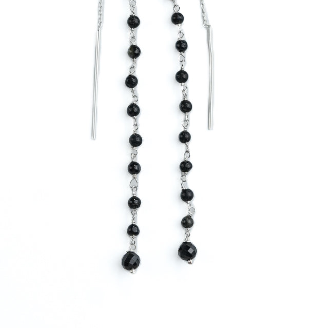 Black Tourmaline Ganthan Sui Dhaga Earrings (Project Handmade)