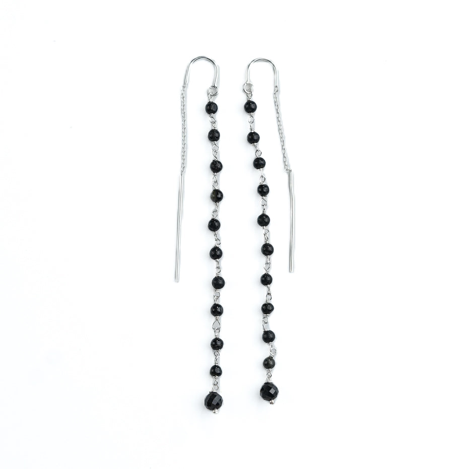 Black Tourmaline Ganthan Sui Dhaga Earrings (Project Handmade)