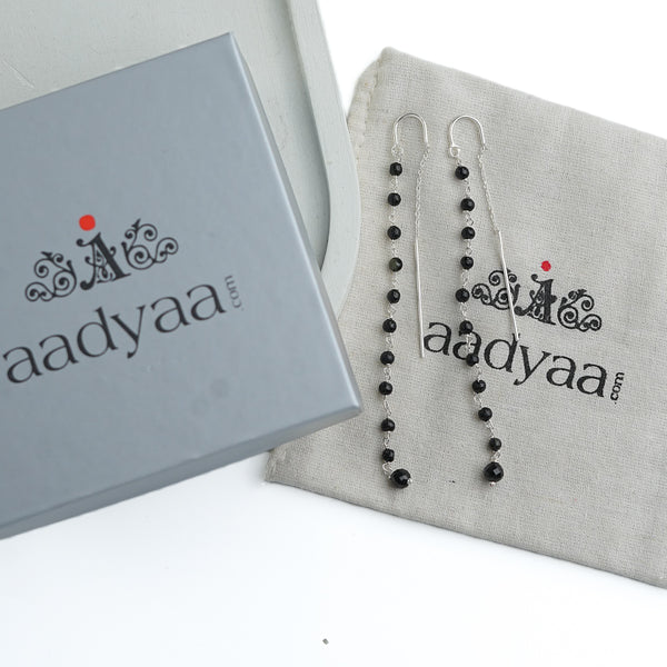 Black Tourmaline Ganthan Sui Dhaga Earrings (Project Handmade)