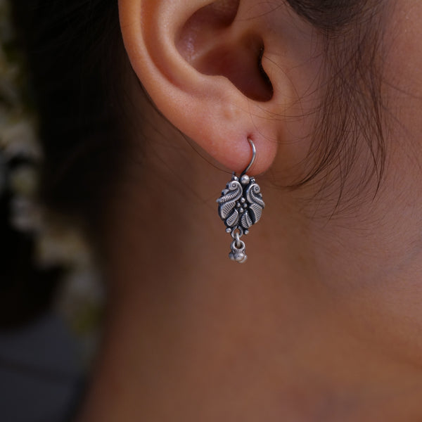 Silver Mayur earring with peacock design