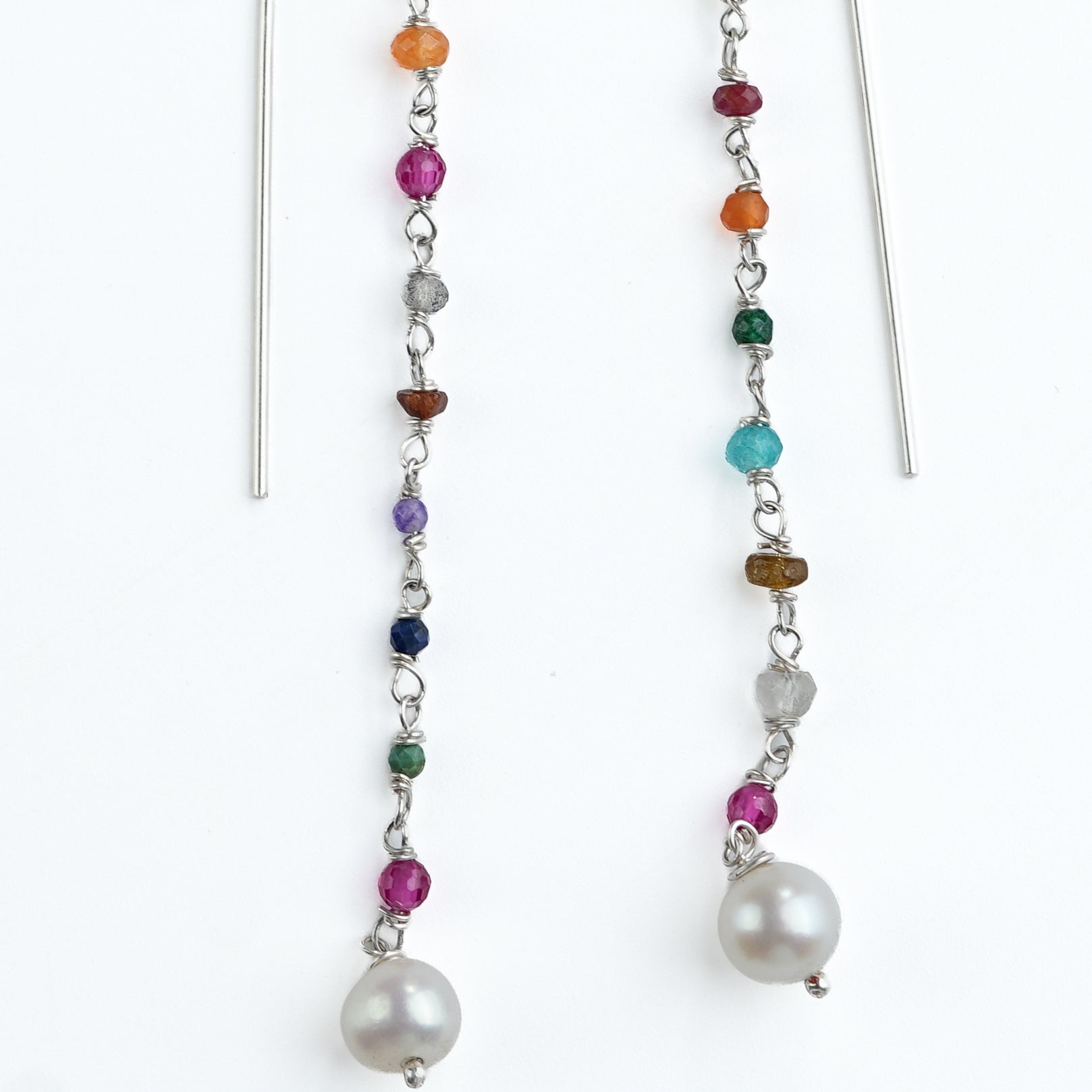 Multicolor Stone & Pearl Ganthan Sui Dhaga Earrings (Project Handmade)