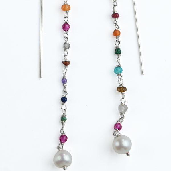 Multicolor Stone & Pearl Ganthan Sui Dhaga Earrings (Project Handmade)