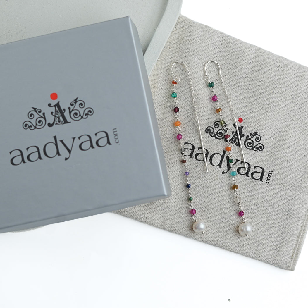 Multicolor Stone & Pearl Ganthan Sui Dhaga Earrings (Project Handmade)