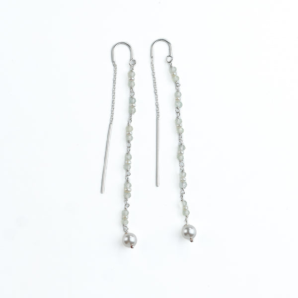 Peridot & Pearl Ganthan Sui Dhaga Earrings (Project Handmade)