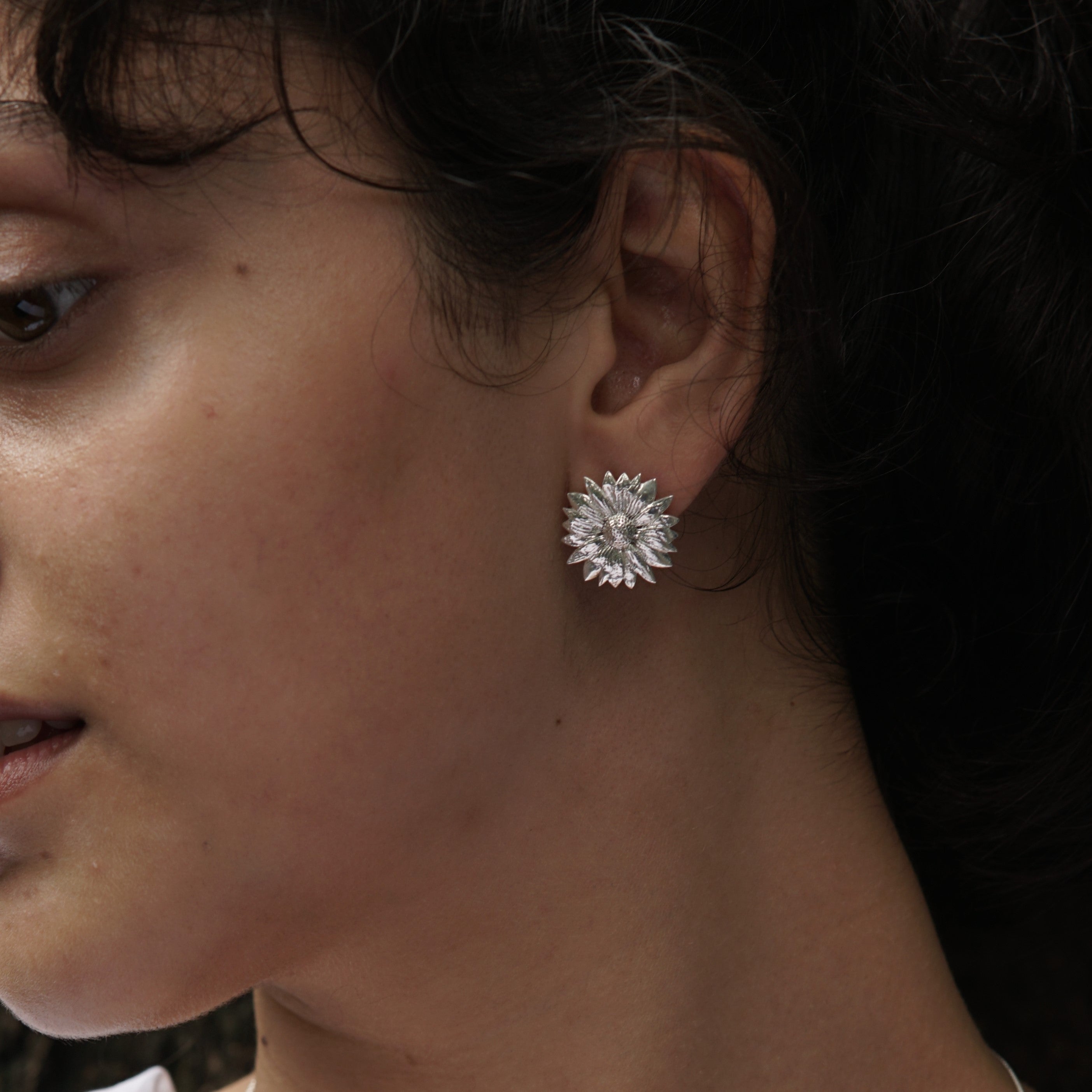 Silver Sunflower Earring