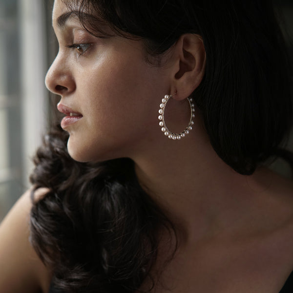 Classic Pearl Hoop Earrings - Large