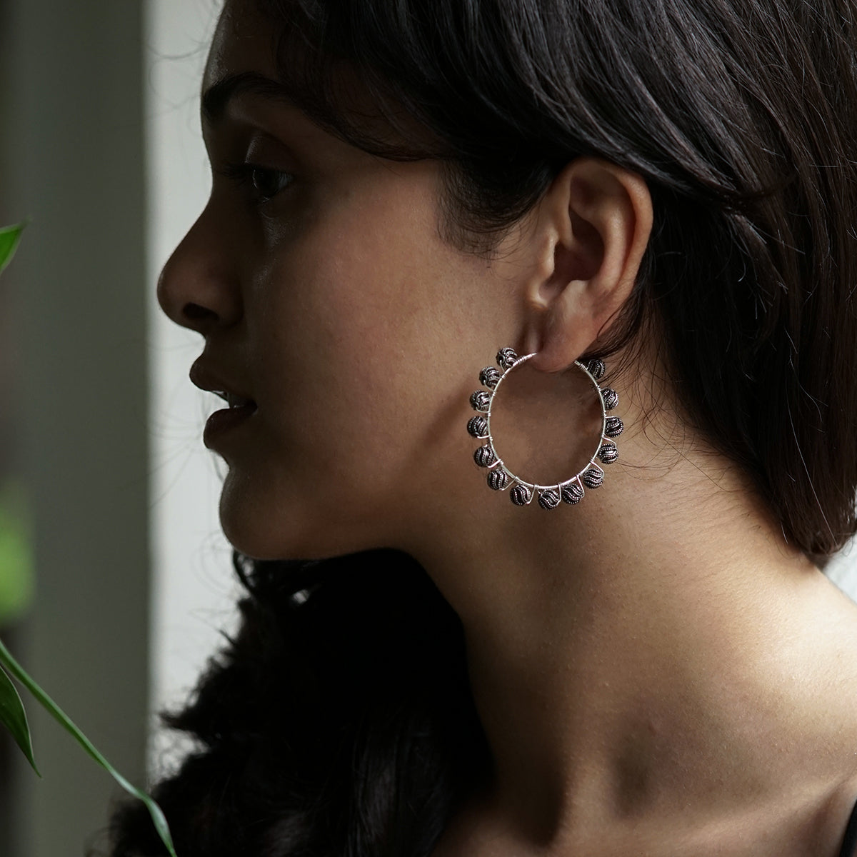 Silver Bead Hoops