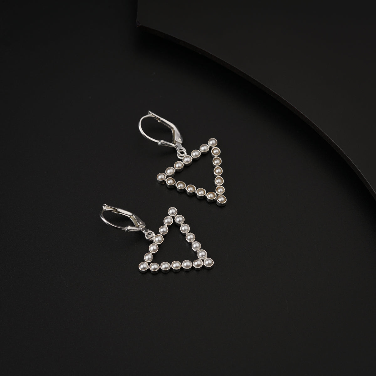 Pearls Studded Triangle Silver Earring